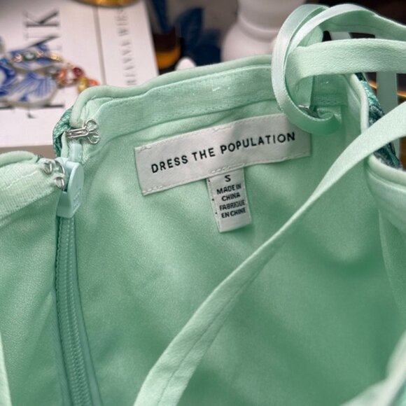 🆕 DRESS THE POPULATION 🧿 NWOT Lauren Floral Sequin Midi Dress, Sage - Sz S - Picture 13 of 15